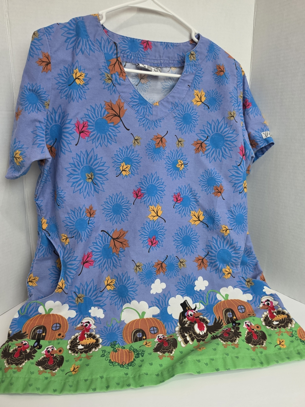 UA Scrubs Lavender Floral & Turkey Print V-Neck Top